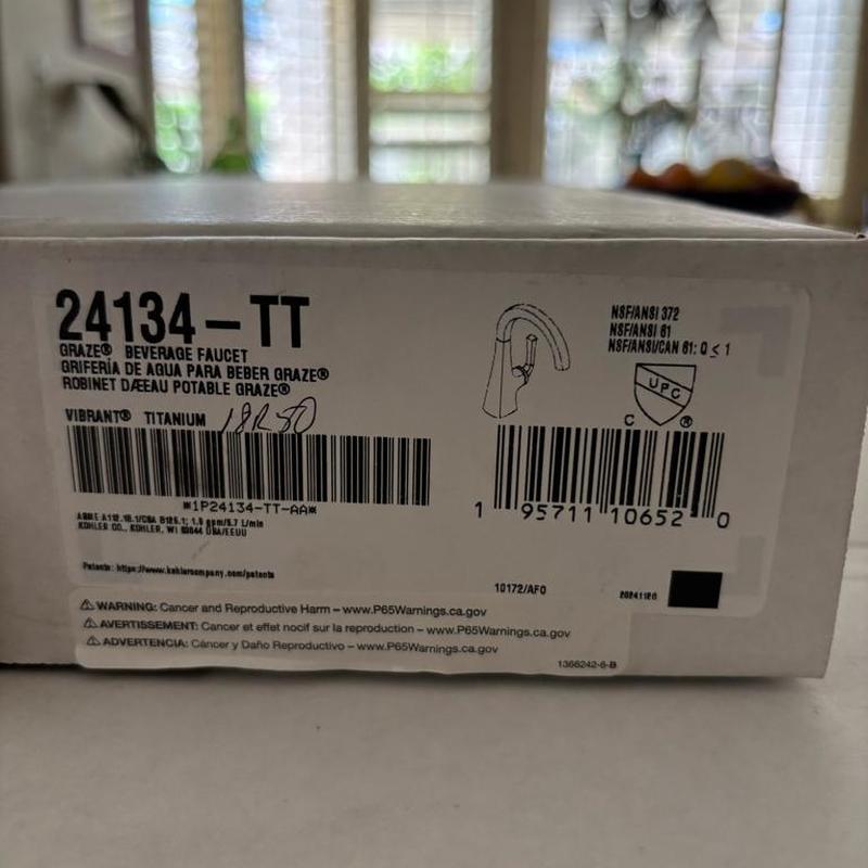 Beverage faucet box label with model 24134-TT