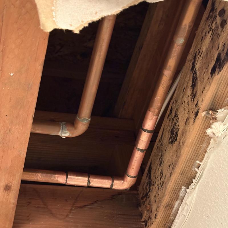 Copper plumbing pipe with new fittings installed
