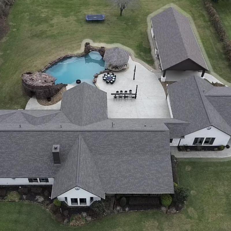 Owens Corning Driftwood shingle roof on large home