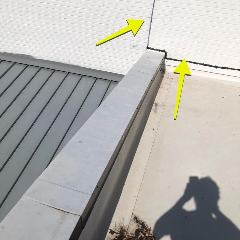 TPO roofing membrane with wall flashing and sealant cracks TPO roofing membrane with wall flashing and sealant cracks