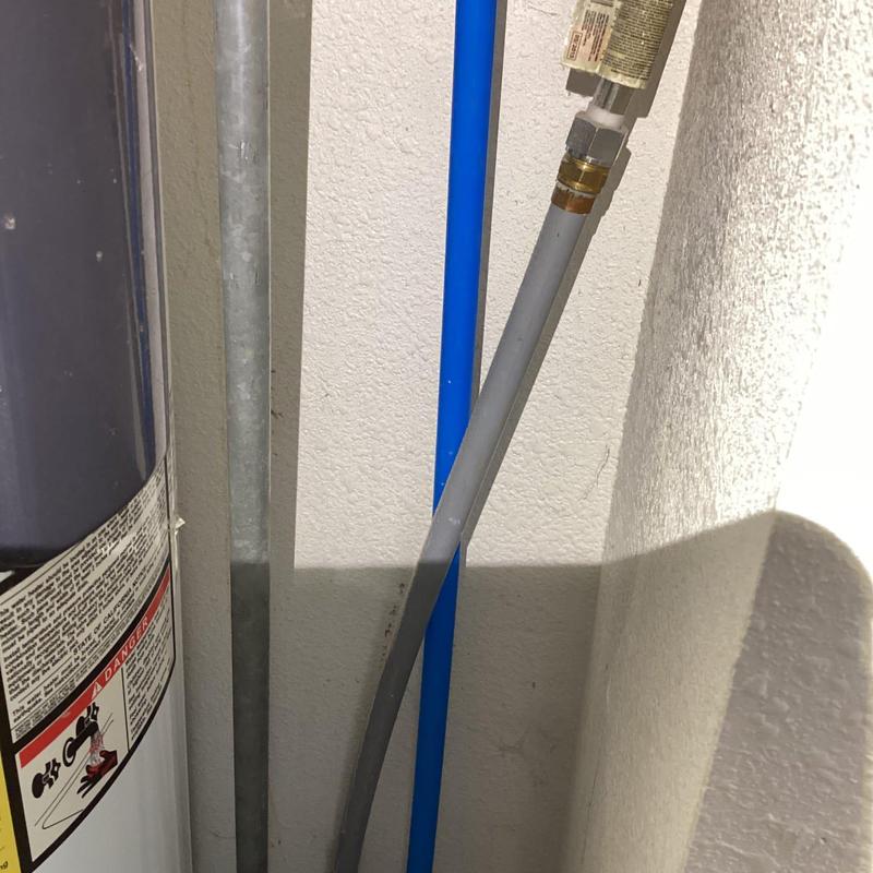 Polybutylene water line and shutoff valve by heater