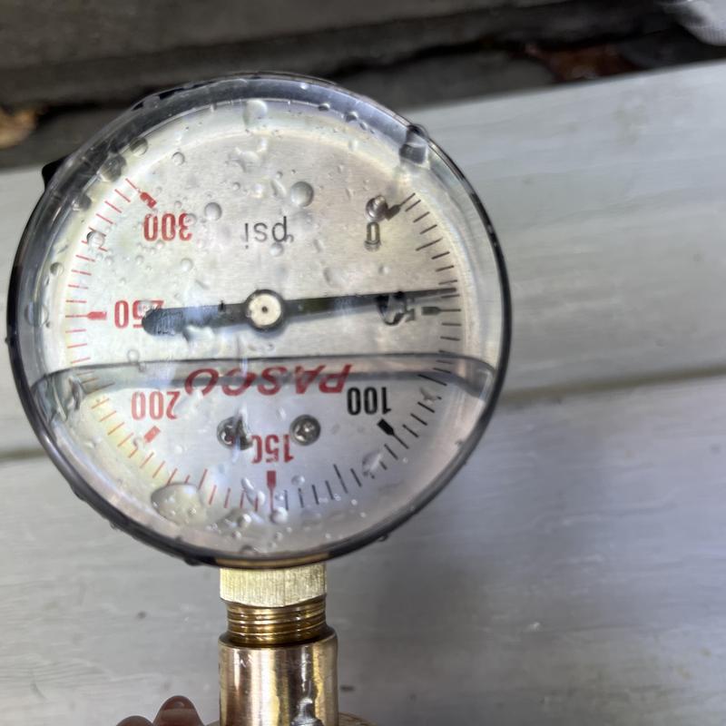 Pressure gauge with water droplets showing pressure reading