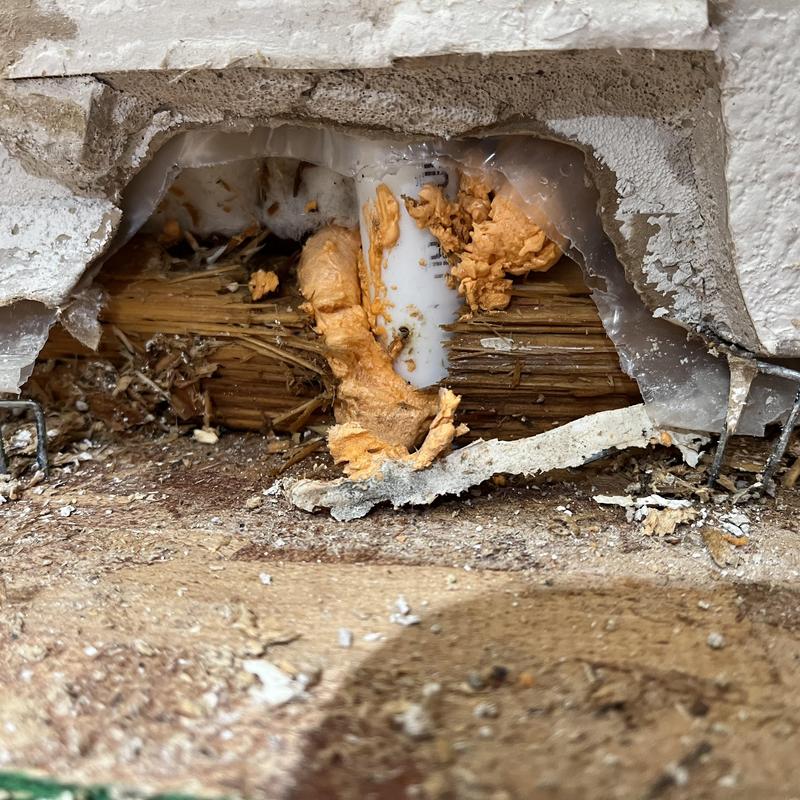 Pex waterline pipe repair behind drywall with foam sealant