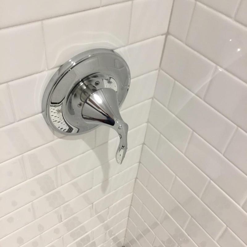 Moen Brantford shower valve and chrome trim installed