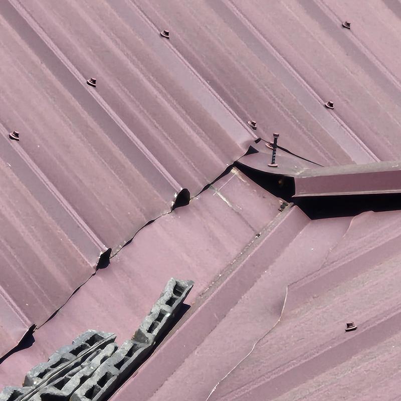 Metal roof panel with loose screw and sealant gaps