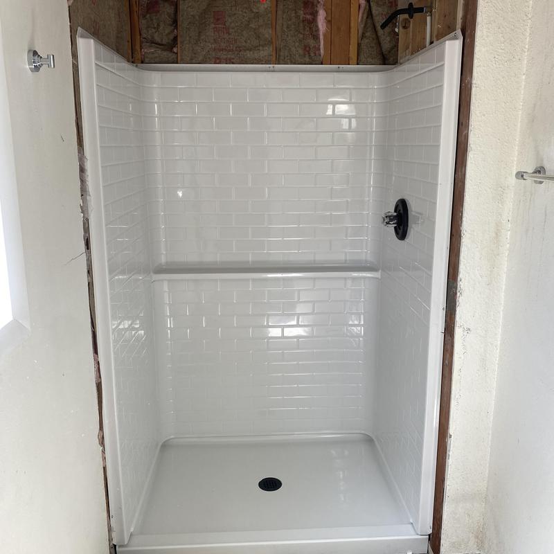 48x34 center drain shower pan with surround installed