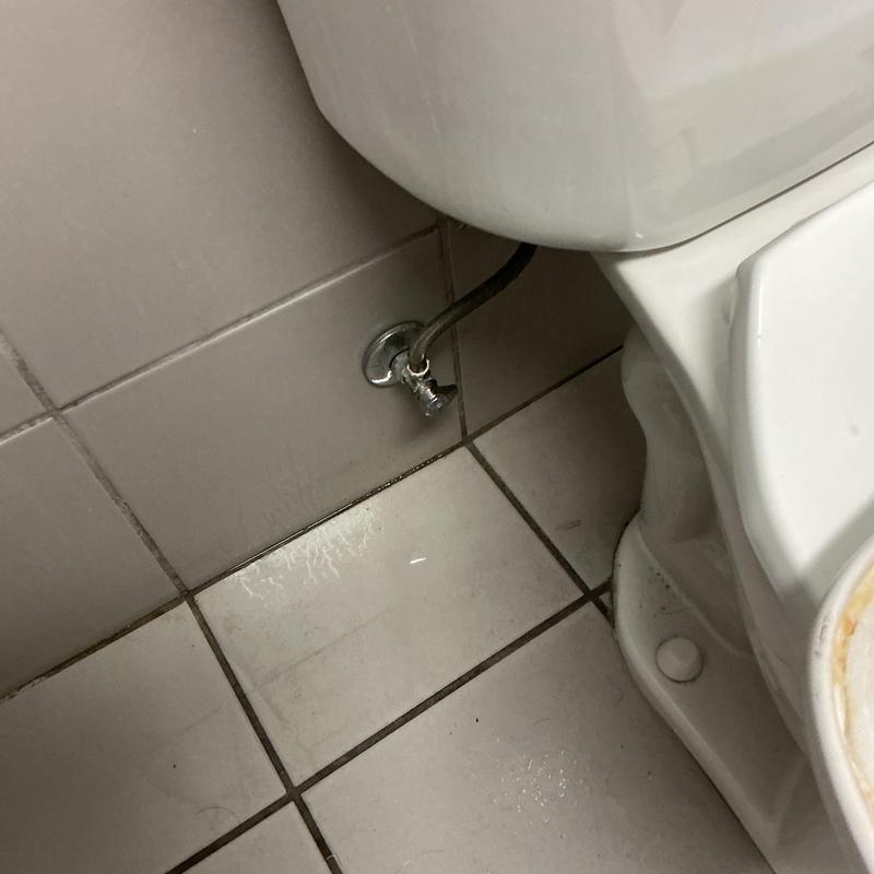 Toilet water supply valve and floor tiles close-up Toilet water supply valve and floor tiles close-up