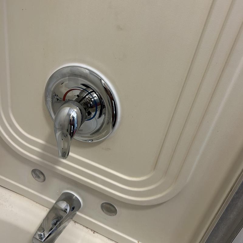 Shower valve and tub spout with chrome finish