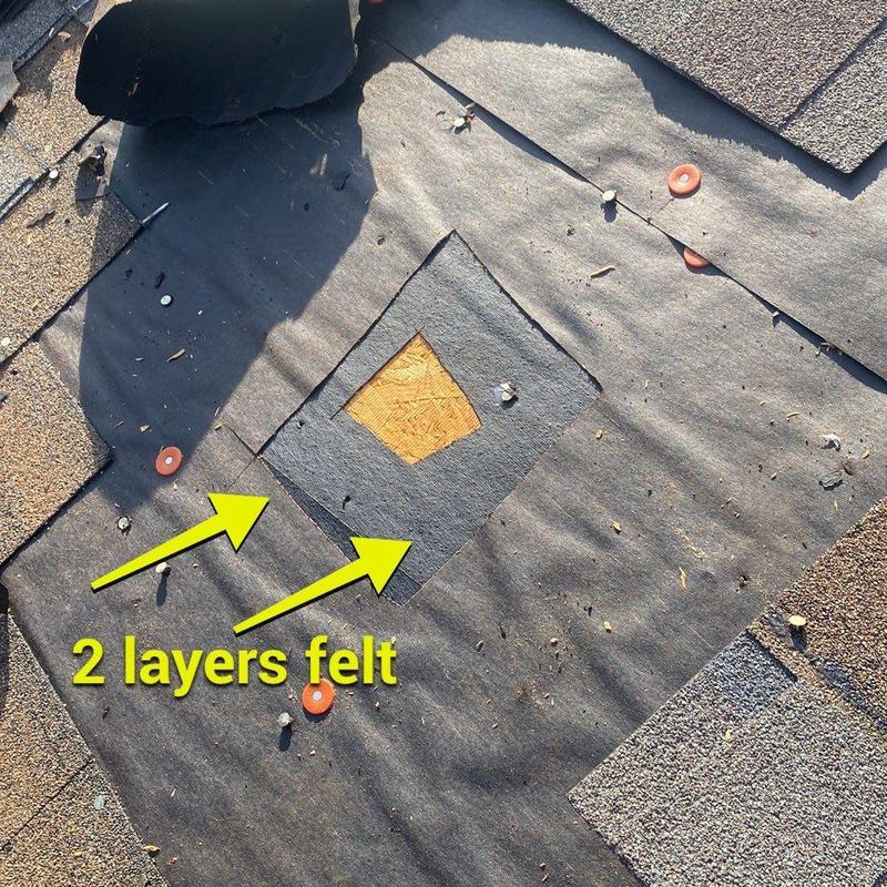 Roof underlayment with two layers of felt exposed