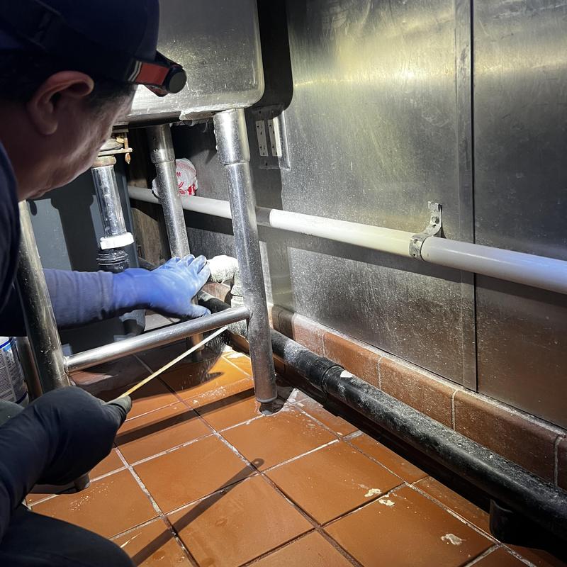 Vegetable sink drain plumbing under kitchen sink