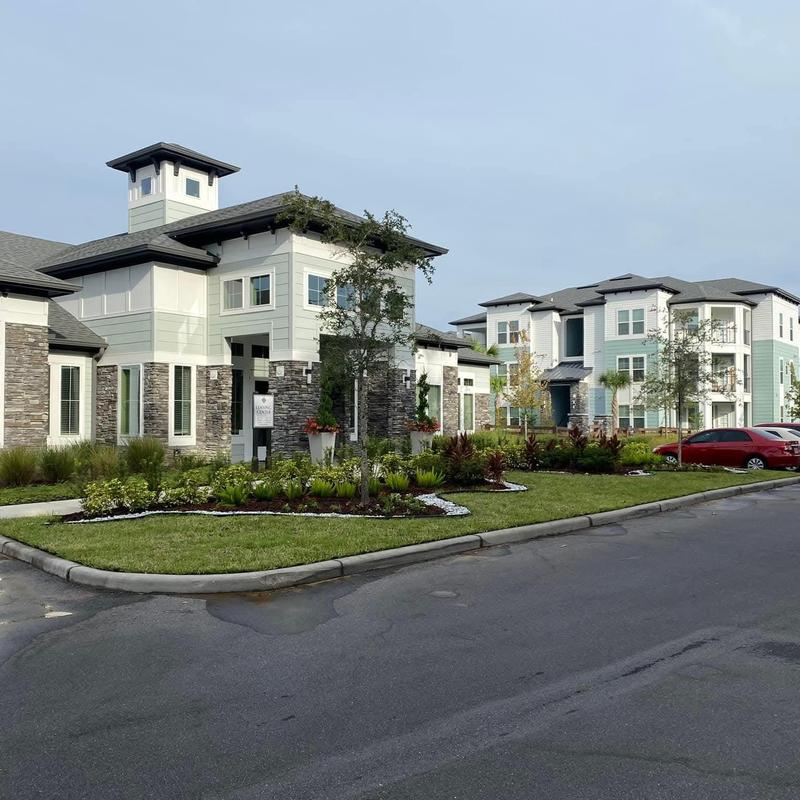 Asphalt shingle roofs on apartment complex buildings