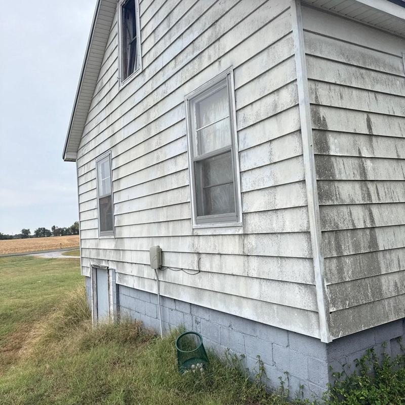 Vinyl siding discoloration and mildew on house exterior