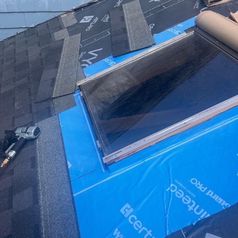 Skylight roofing installation with CertainTeed shingles