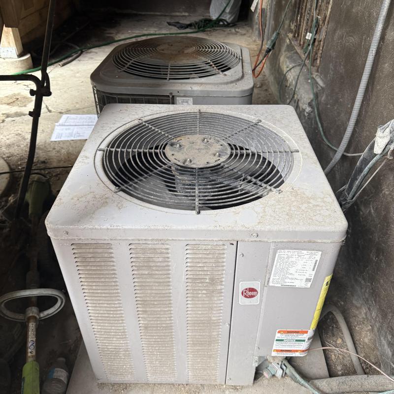 Air conditioner units with dusty outdoor coils and fans