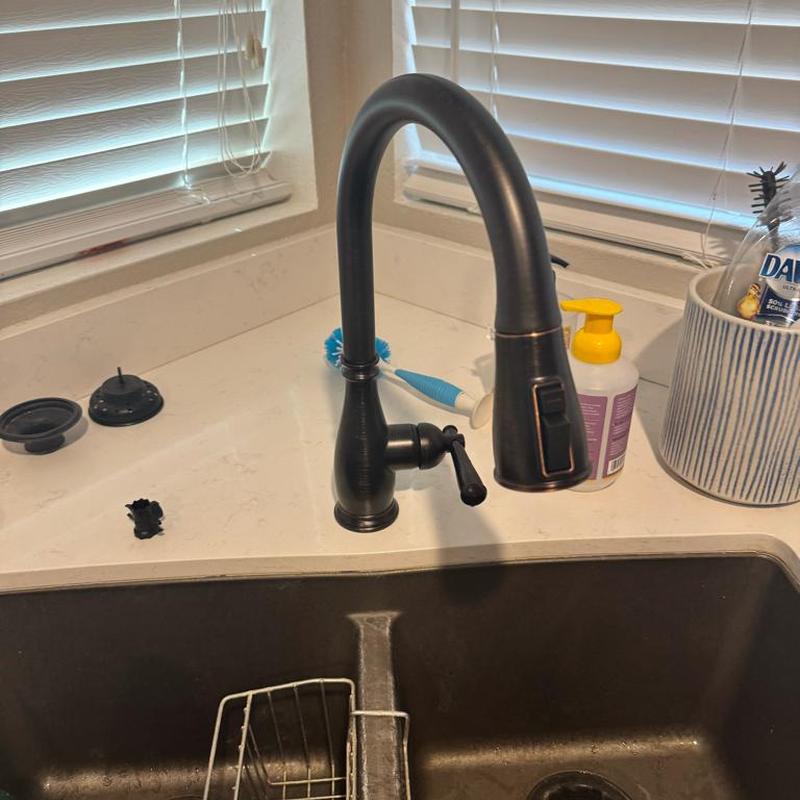 Kitchen faucet with new black handle installed