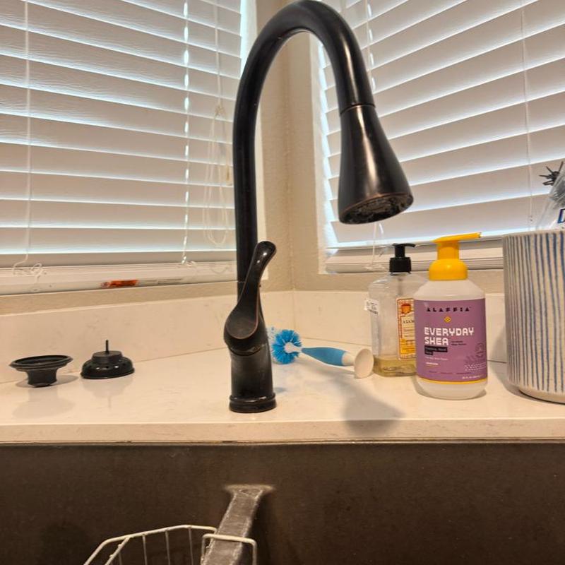 Kitchen faucet with corroded handle and new disposal installed