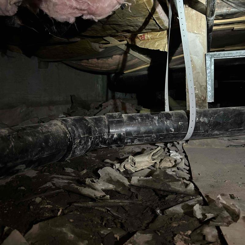 Cast iron main drain pipe replacement in crawl space