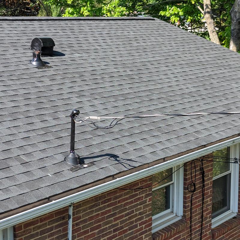 GAF HDZ charcoal asphalt shingle roof with vents