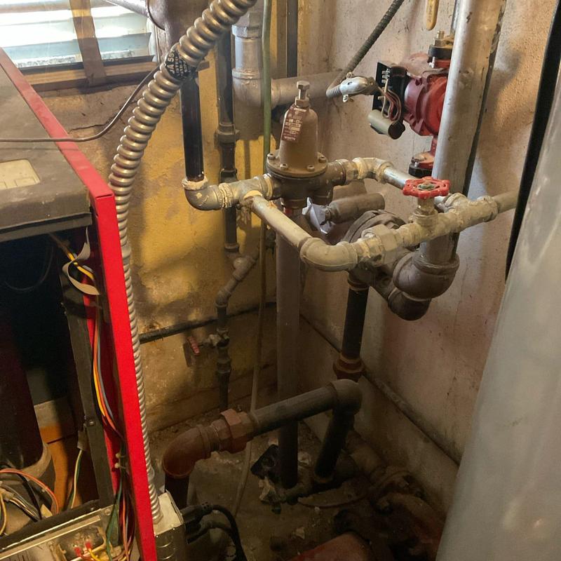 Radiant heat boiler piping and pump installation site