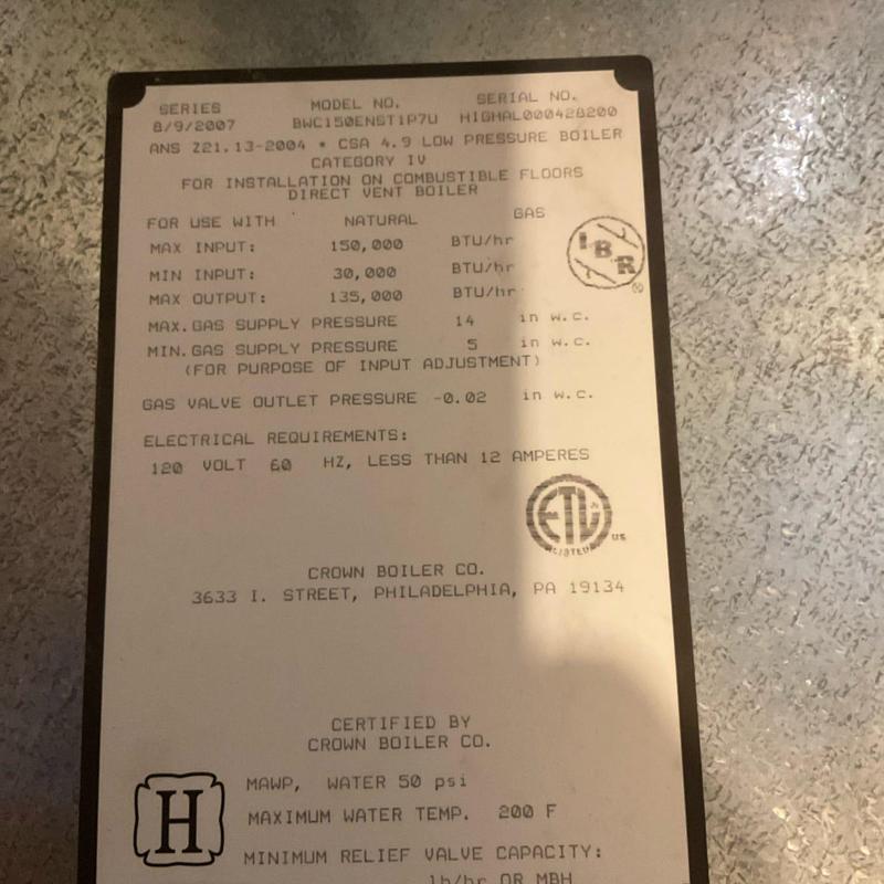 Radiant heat boiler specification and certification label