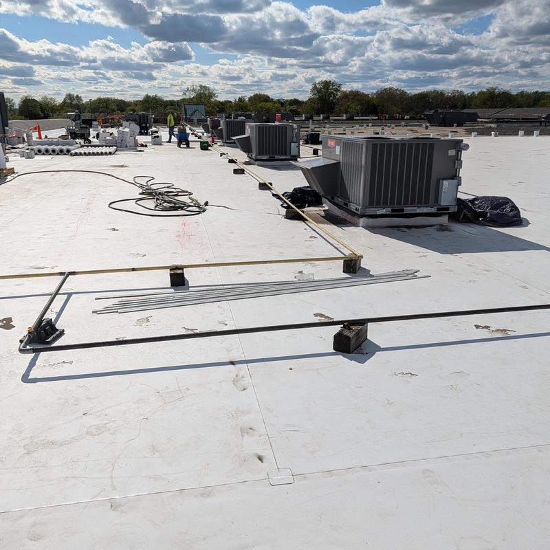 TPO single-ply roofing system on flat commercial roof