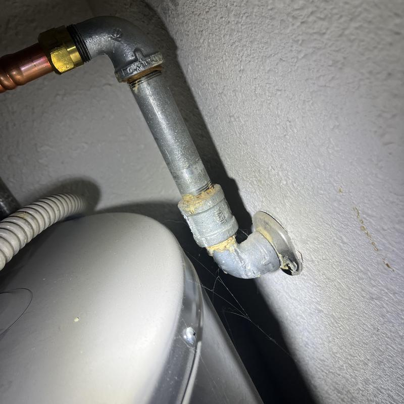 Galvanized water line corroded at water heater valve