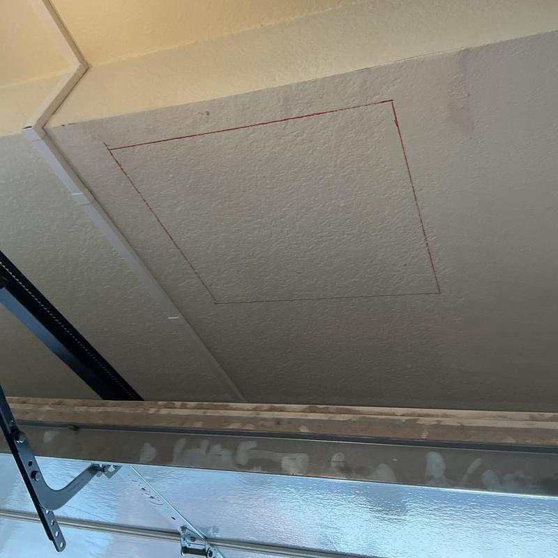 Drywall access hole marked for shower arm replacement Drywall access hole marked for shower arm replacement