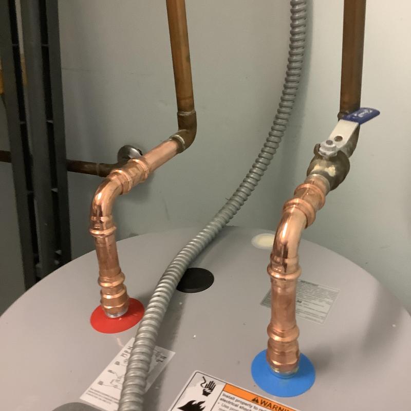 50-Gallon electric water heater with copper piping