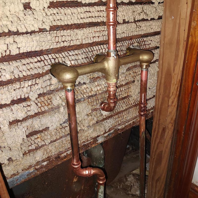 Copper tub shower faucet plumbing installation lines