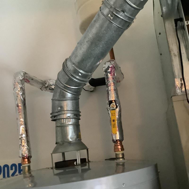 75-gallon water heater with expansion tank and vent system