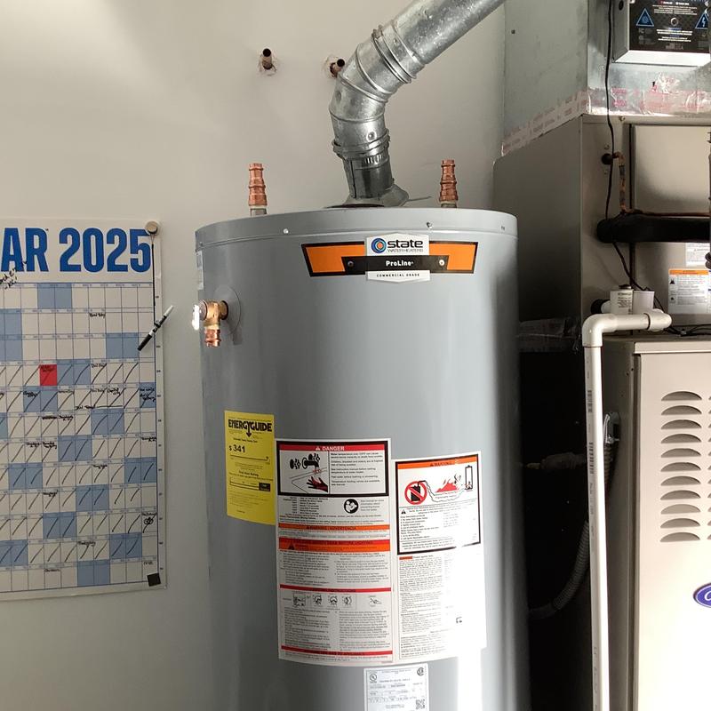 State 75-gallon water heater with expansion tank installation