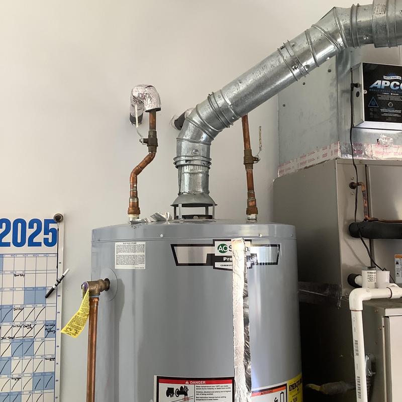 75-gallon water heater with vent pipe installation