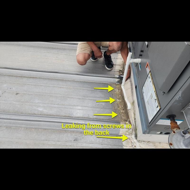 HVAC unit roof screws leaking on metal roof HVAC unit roof screws leaking on metal roof