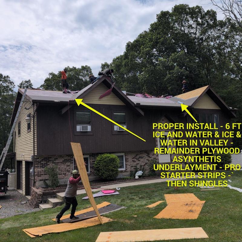 Asphalt shingle roof installation with synthetic underlayment Asphalt shingle roof installation with synthetic underlayment