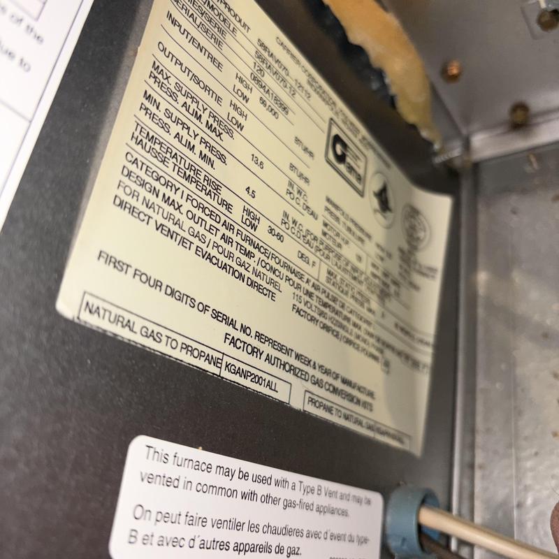 Furnace specification label and identification tag