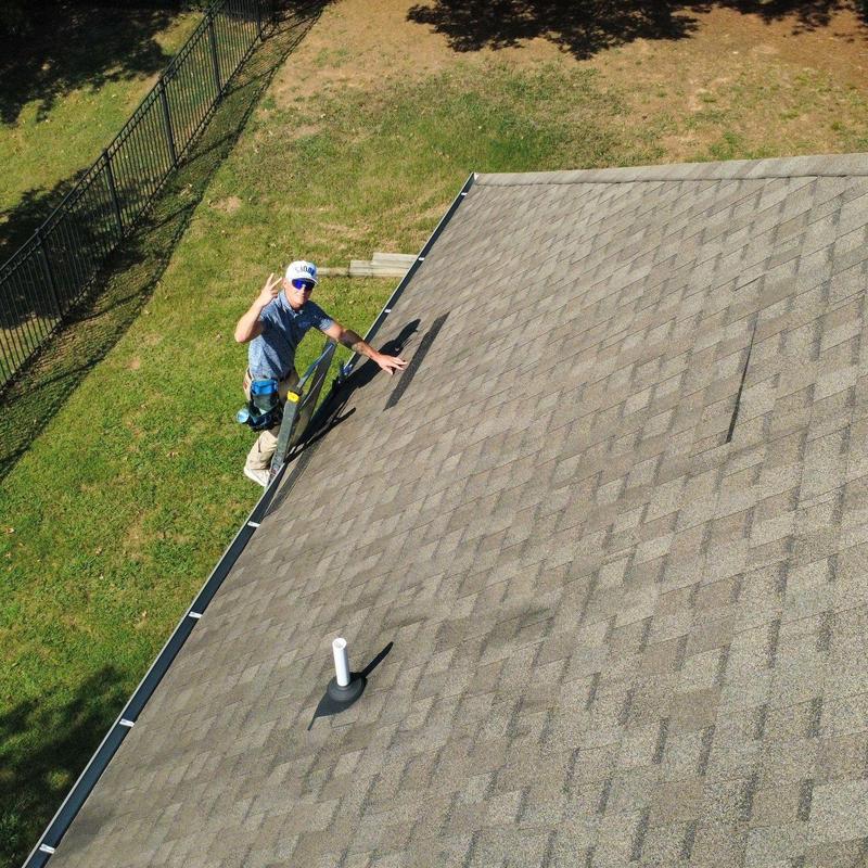 Asphalt shingles roof inspection with ladder access