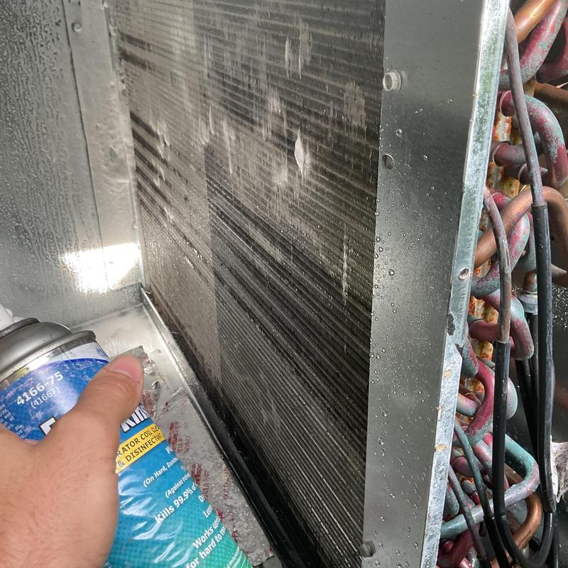 Evaporator coil chemical cleaning in HVAC unit