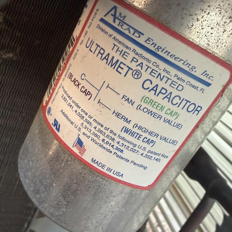 Ultramet capacitor label on HVAC motor unit