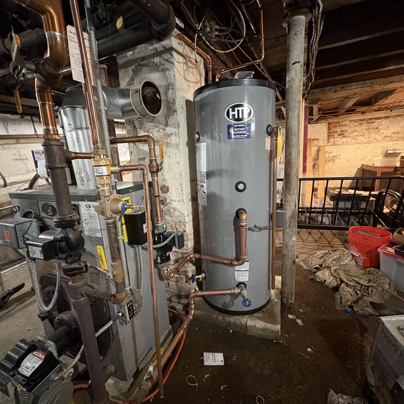 HTP indirect water heater and boiler system installation