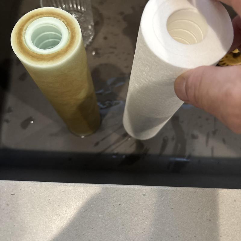 RO water filter cartridges before and after replacement RO water filter cartridges before and after replacement