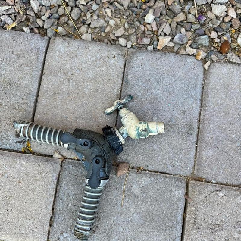Sweat hose bib and hose splitter removal on paving stones