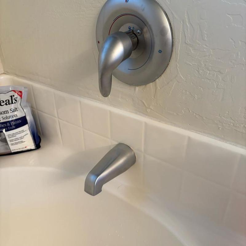 Master tub cartridge valve and faucet assembly in bathroom