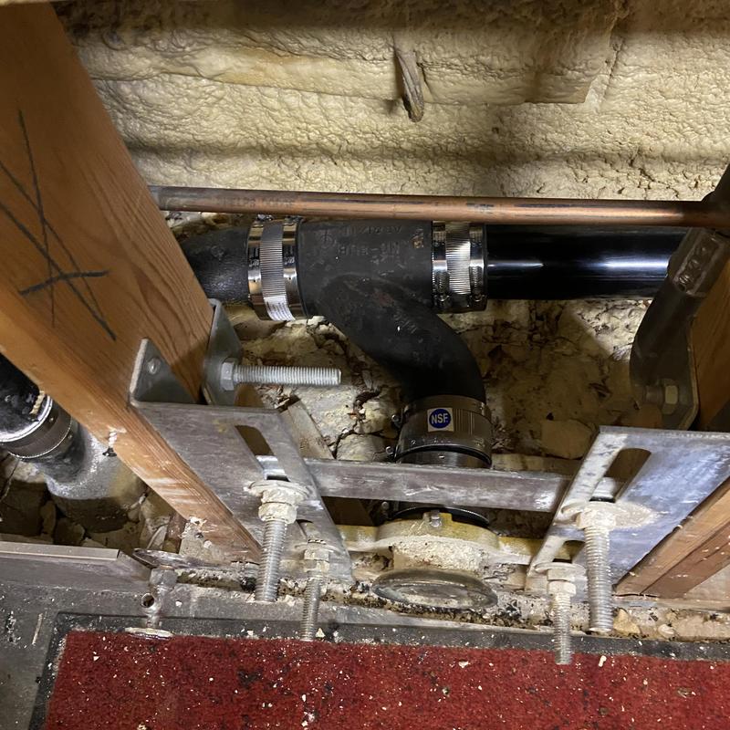 Toilet cast iron flange and pipe replacement under floor