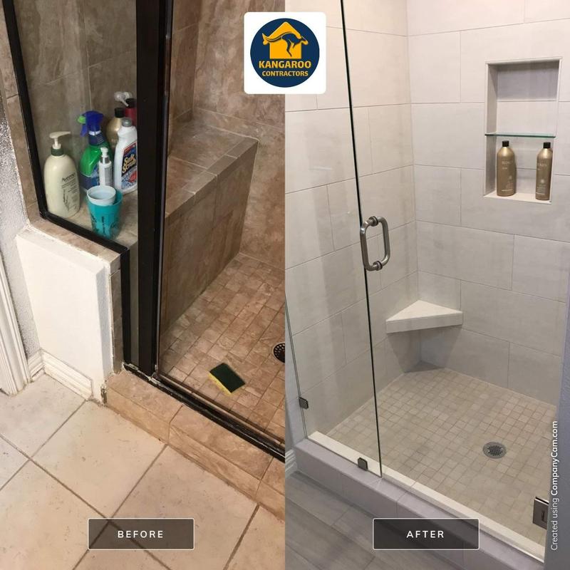 Shower tile and frameless glass upgrade with seat