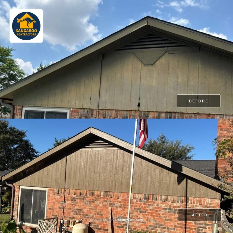 LP SmartSide siding and trim on gable before and after