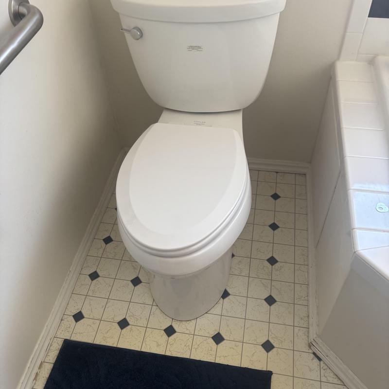 Toilet rebuild in small bathroom corner with tiled floor