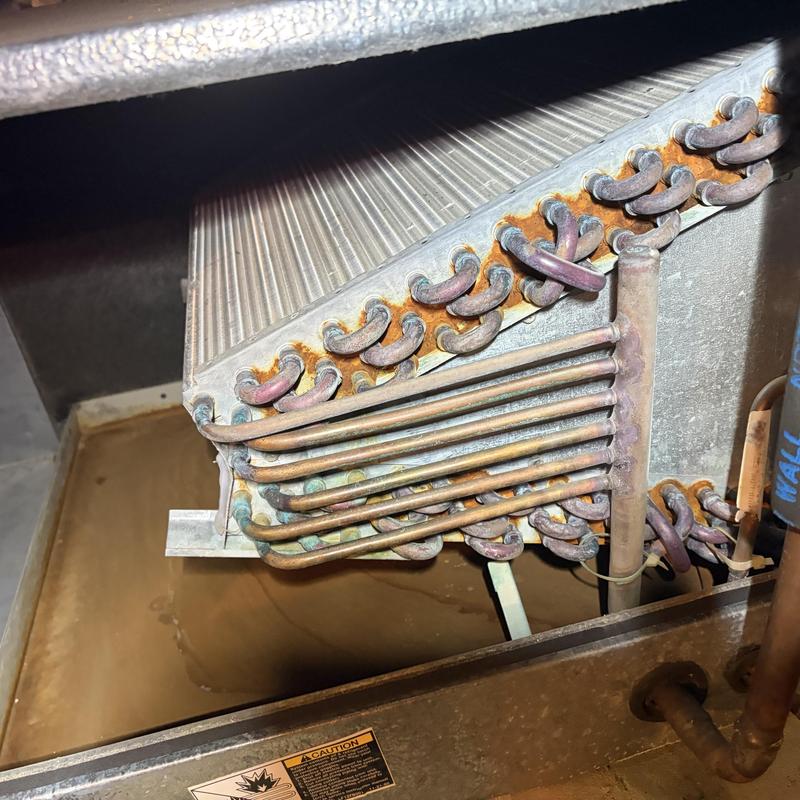 Furnace evaporator coil with rust and corrosion buildup
