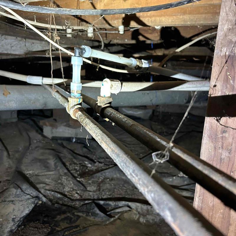 12 PVC water line with brass and PEX adaptors installed