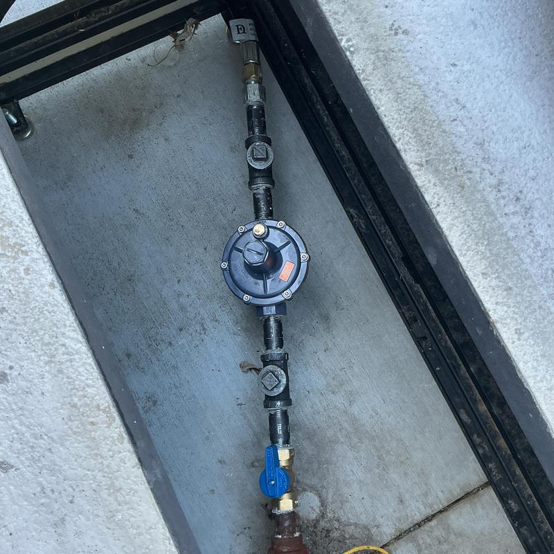 Pool heater gas regulator setup in service box