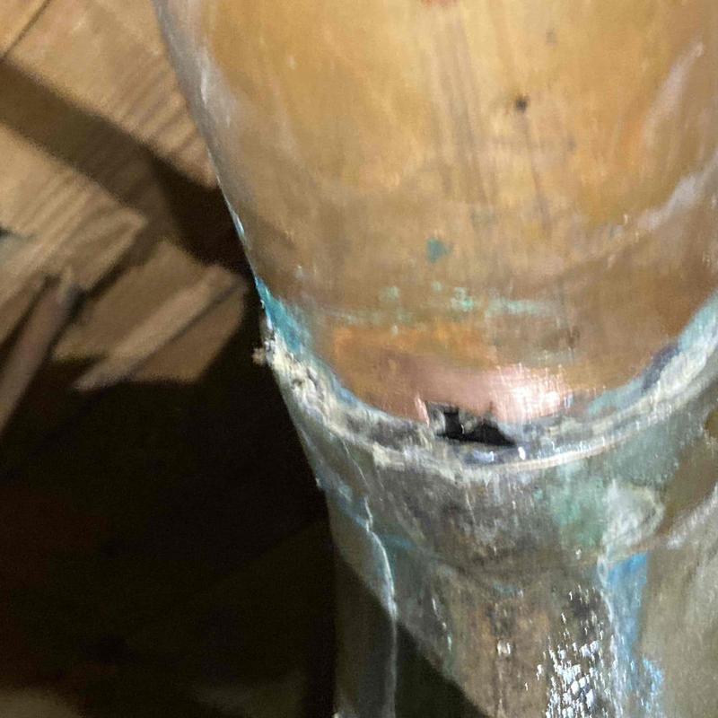 Copper water pipe leak in crawl space